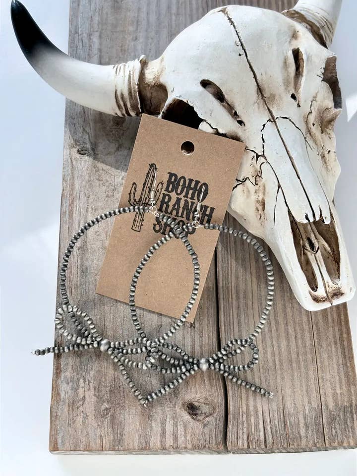 Western Navajo Style Pearl Bow Hoop Coquette Earrings for wholesale by Boho Ranch Shop