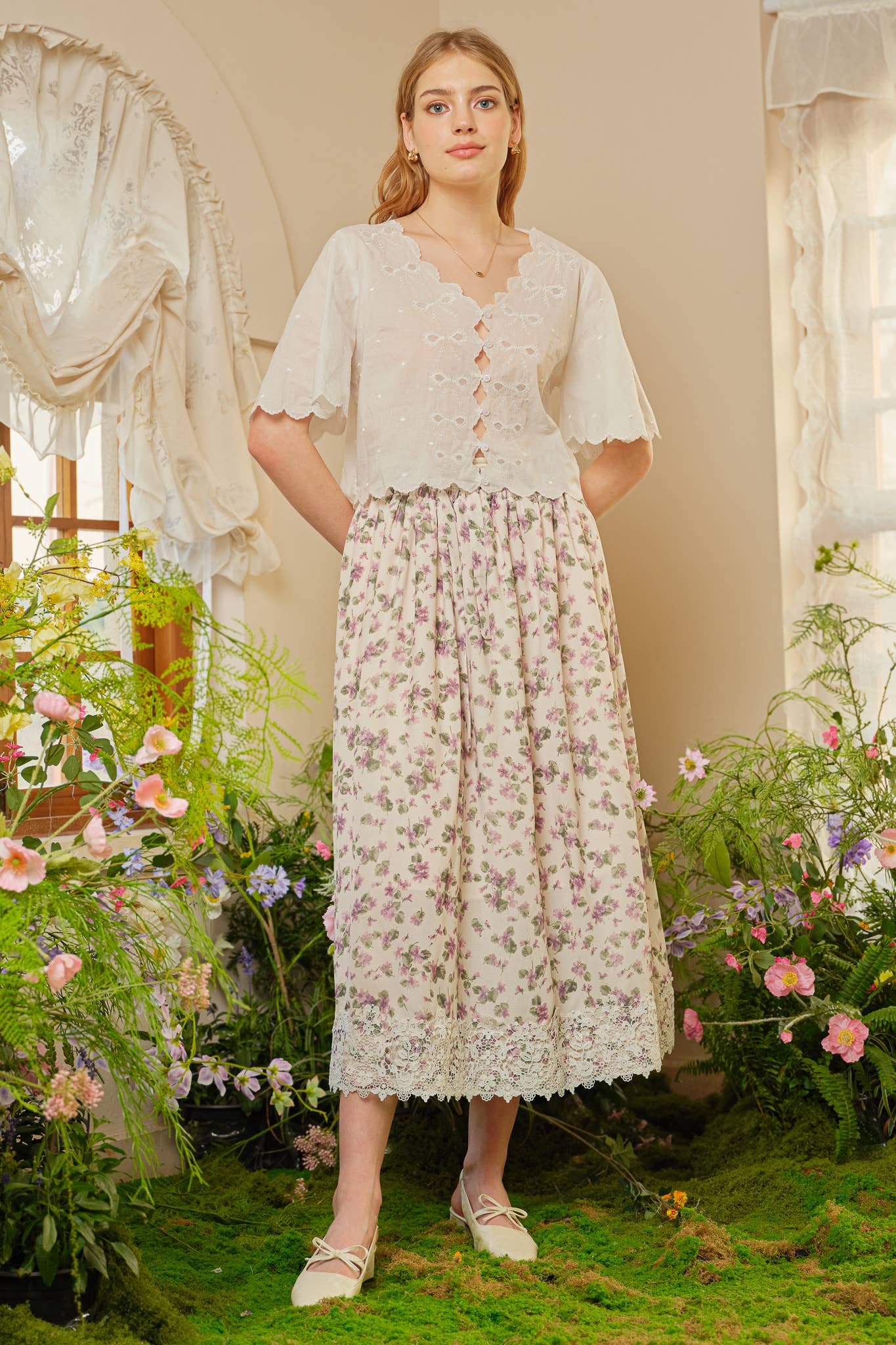 ROSIE POSIE – Saia - Mulher por atacado – RP2336 - Saia Midi Vintage com Renda Flor de Blossom4