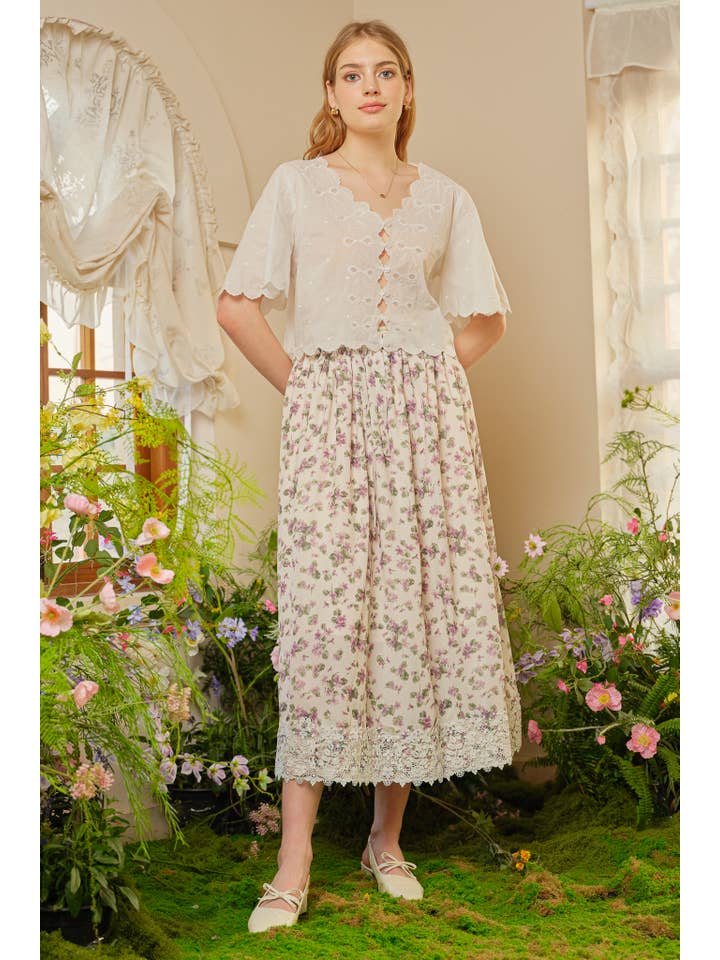 ROSIE POSIE – Saia - Mulher por atacado – RP2336 - Saia Midi Vintage com Renda Flor de Blossom4