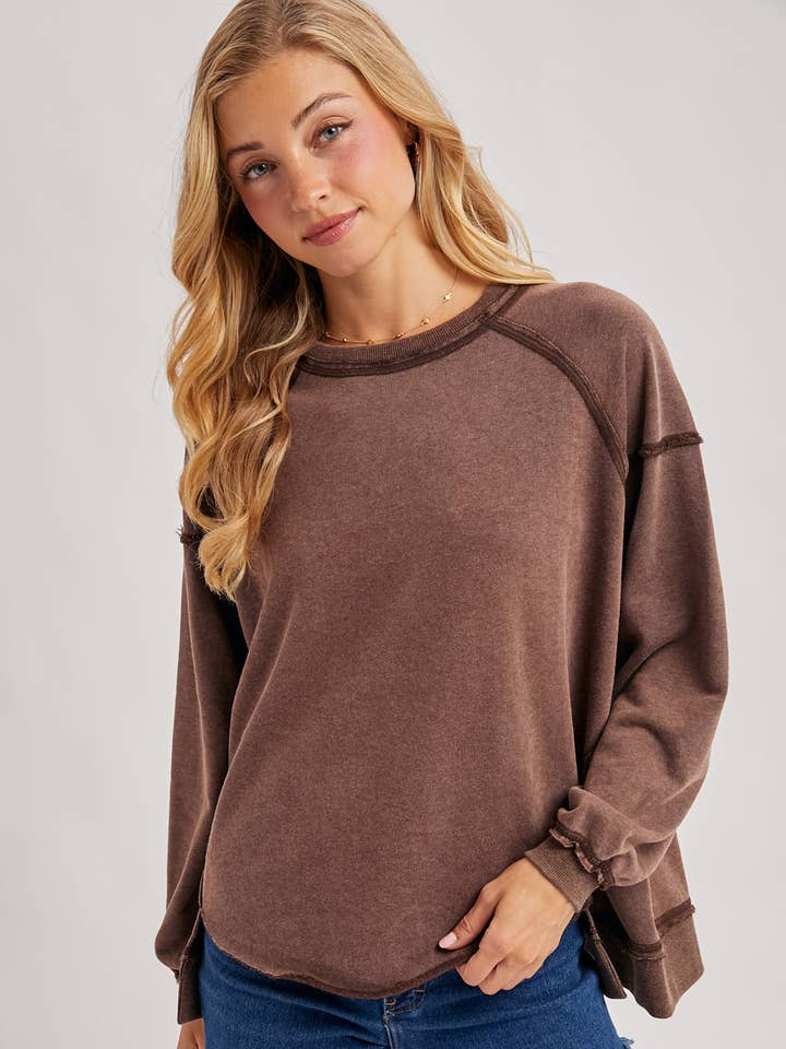 VASKET OVERSIZEDE HIGH-LOW HEM PULLOVER SWEATSHIRTS for engroshandel hos Bluivy