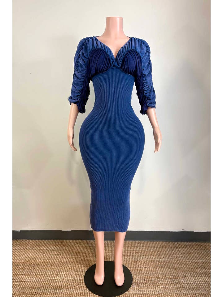 Dalia Studio - Wholesale Dress - Women's - MINERAL WASH ULTRA RUCHED CONTRAST MIDI DRESS5