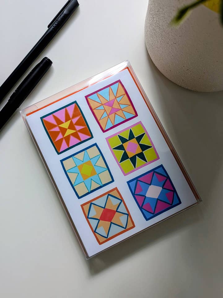 Quilt Blocks Notecard Set for wholesale by Jacquelyn Turner Art