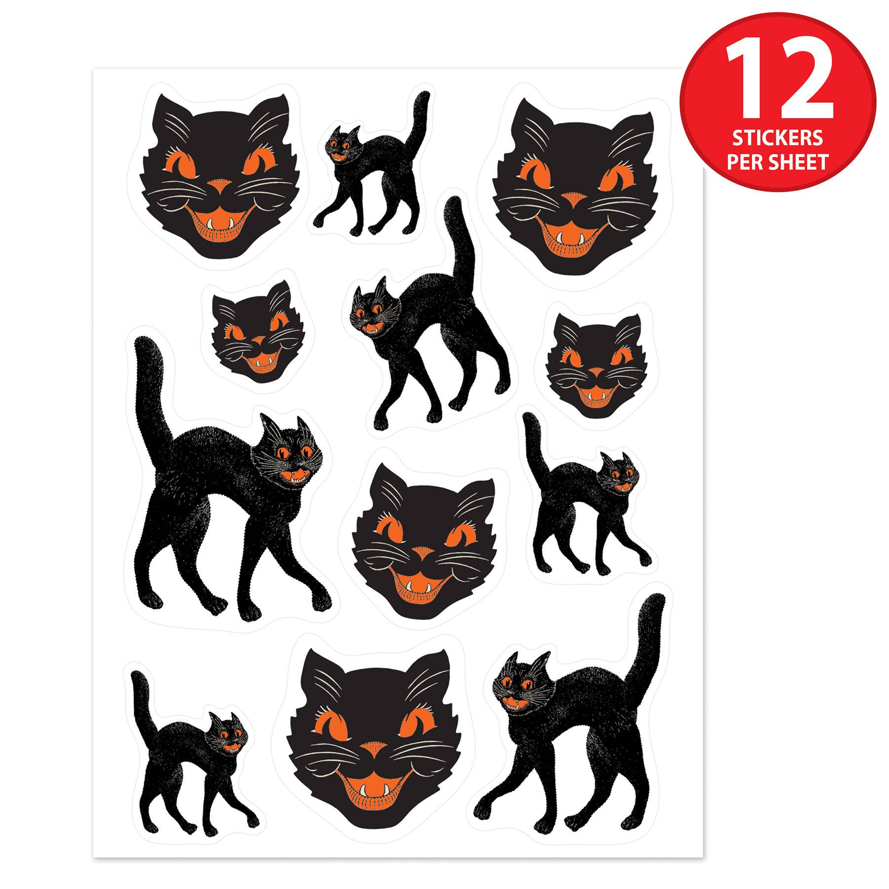 Beistle – Adesivo por atacado – Autocolantes Vintage de Gato Preto de Halloween, 4 folhas por pacote5