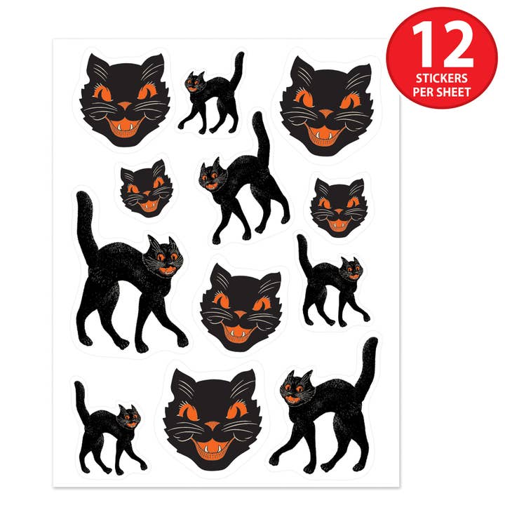 Beistle - Vente Autocollant - Autocollants Vintage Chat Noir d'Halloween, 4 feuilles par paquet5