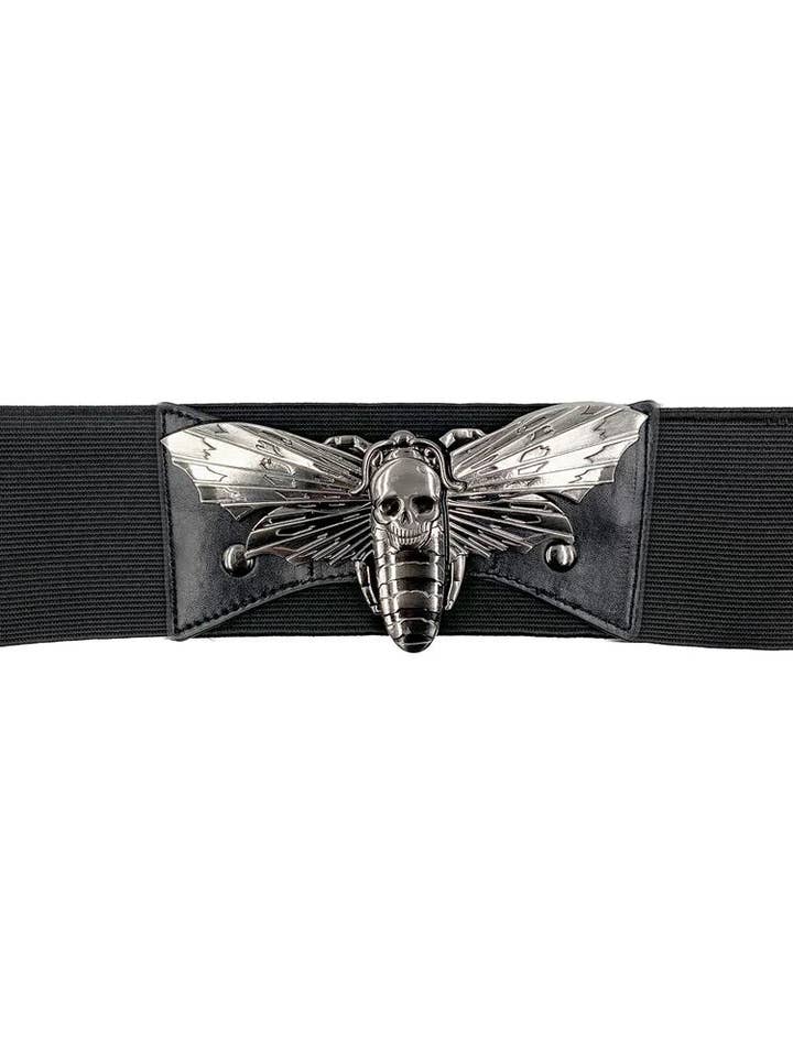 ELASTIC WAIST BELT DEATH MOTH - BLACK/SILVER for wholesale by STRANGE CVLT
