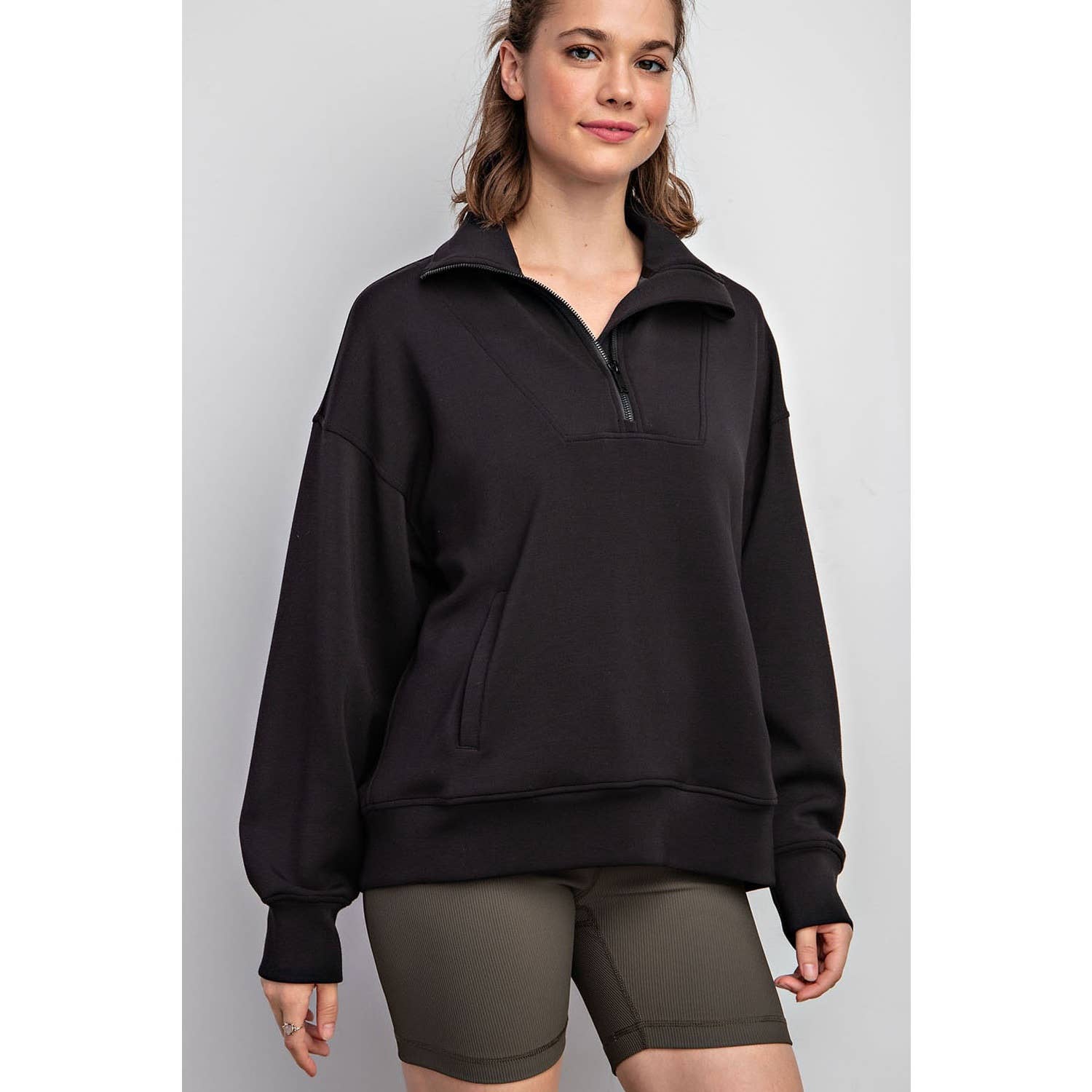 Rae Mode - Vendita all'ingrosso Felpa - Donna - PULLOVER CON COLLO A IMBUTO E ZIP A QUARTO IN MODAL SCUBA1