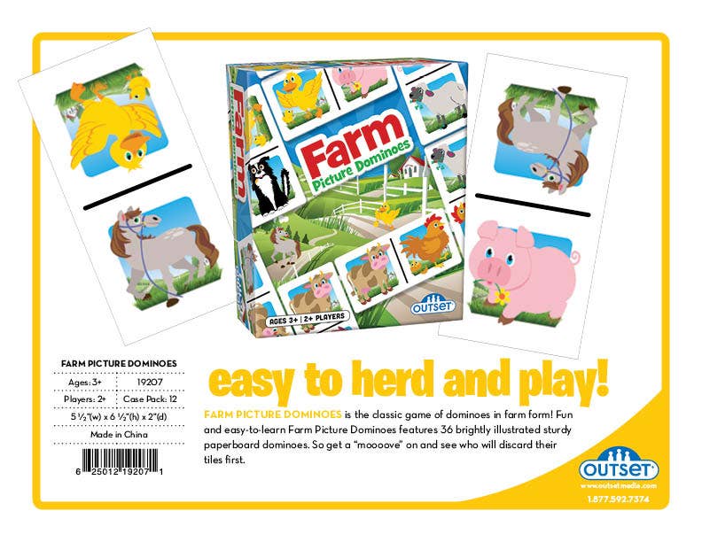 Outset Games and Cobble Hill Puzzles - Wholesale Board Game - Picture Dominoes: Farm Game for Ages 3+3