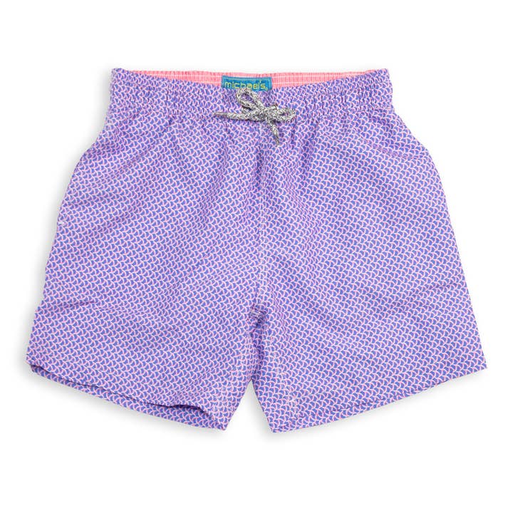 Kid's Wave Print Mesh Swim Trunk - Turqouise/Coral for wholesale by Let's Get This Thread