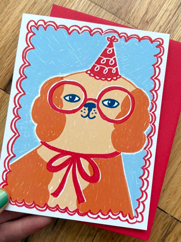 Fancy Dog with Glasses - birthday card - cute for wholesale by Stephanie Brachmann Studios (formerly Rhino Sky Creations)