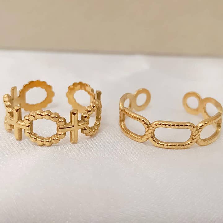 Anello a catena regolabile in acciaio inossidabile placcato oro 18K per la vendita all'ingrosso da parte di Minimalistajoyeria