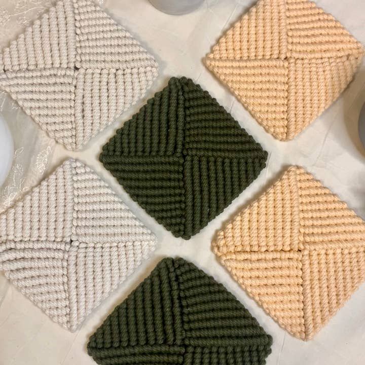 Knotting Studio - Vendita all'ingrosso Sottobicchiere - Sottobicchieri quadrati in macramè, tappetino per candele, tovaglietta per piante, regalo per lei