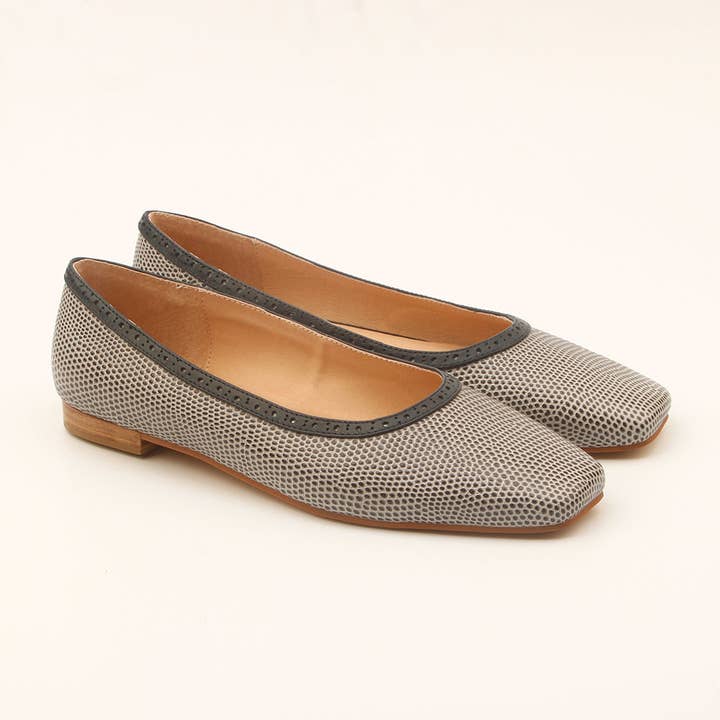 Square Ballet Flat - Navy Lizard for wholesale by Millwoods Shoes