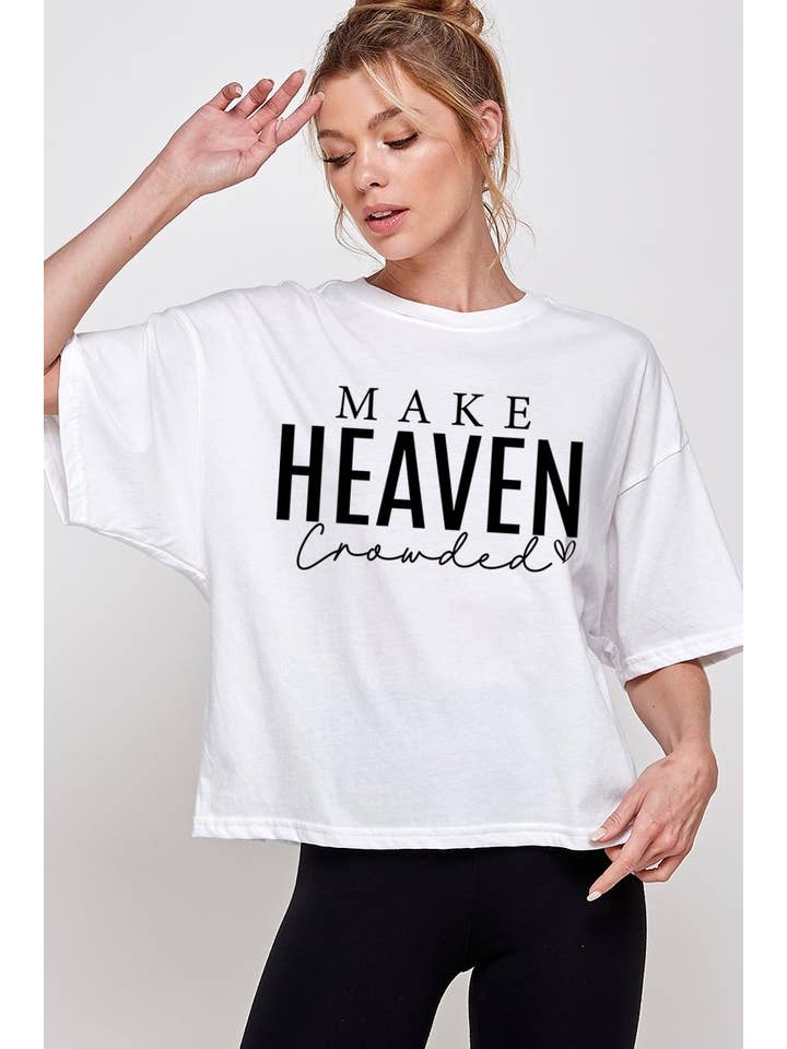 Pink Irene Wholesale - Wholesale Shirt - Women's - Make Heaven Crowded Graphic Relaxed Crop Top2