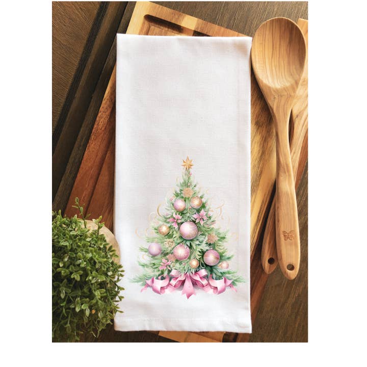 Loveshack Fancy Inspired Christmas Tree Tea Towel for wholesale by Rouge 225