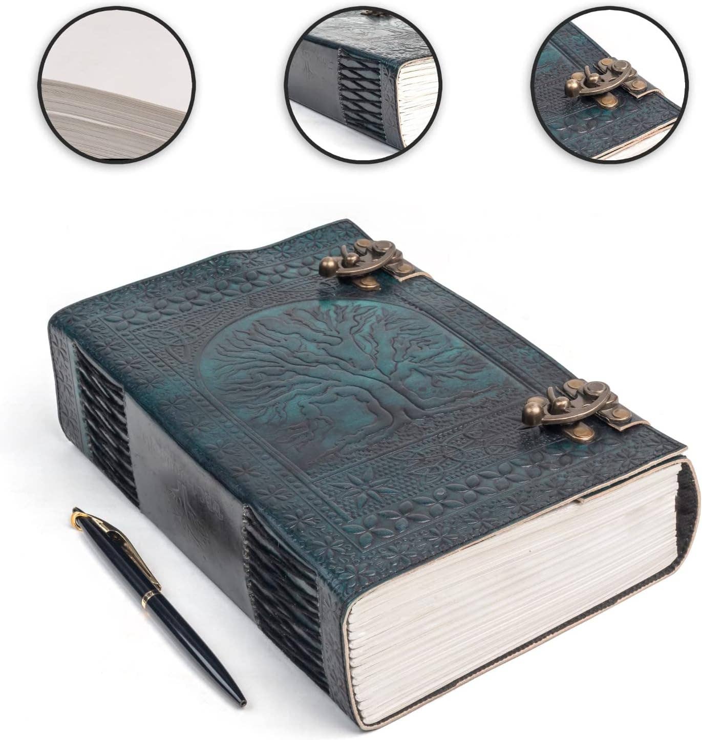 Tuzech Leather - Vente Journal intime - Tuzech grand journal de vie de 600 pages | journal en cuir | carnet de notes grand arbre de vie embossé | carnet d'écriture en cuir | journal en cuir fait main | grimoire en cuir | carnet de croquis en cuir 7 x 10 relié par fil10