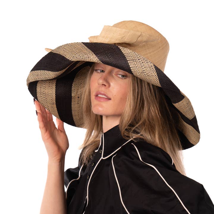 Shebobo - Wholesale Straw Hat - Women's - Audrey 5" & 7" Wide Brim Big Bow Stripe Straw Sun Hats11