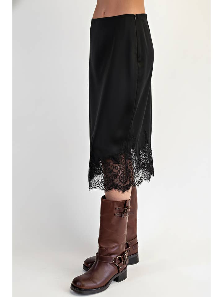 Edit by Nine - Wholesale Skirt - Women's - Scalloped Lace Hem Flowy Woven Midi Skirt1