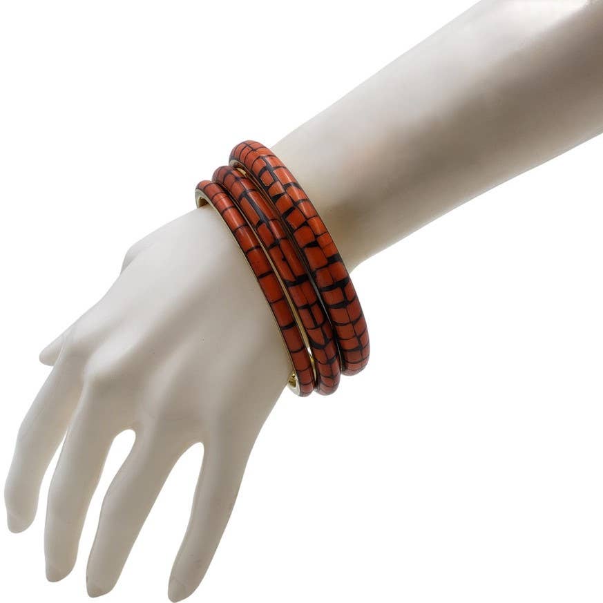 Treasure Jewelry - Wholesale Bangle Bracelet - Bone Mosaic Brass Metal Bangle Set5