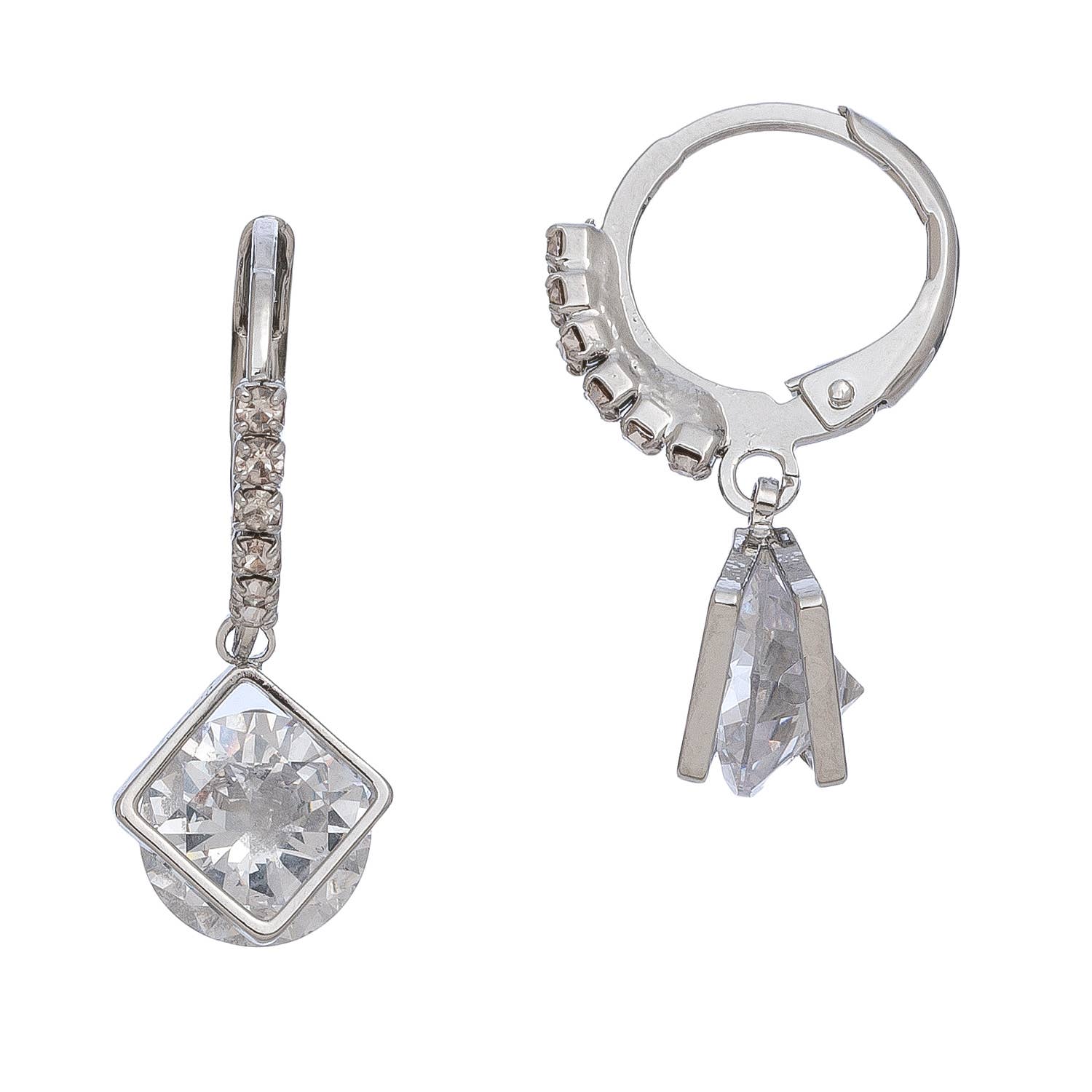 Howard's - Wholesale Hoop Earrings - Dazzlers Cubic Zirconia Diamond Shape Hoop Earrings3
