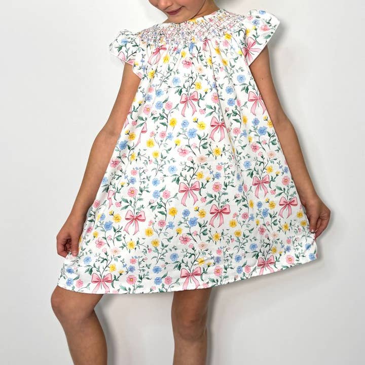 Bow Garden Smocked Girls Dress for wholesale by Clover Cottage