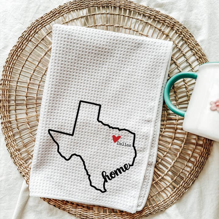 521handmade - Wholesale Tea Towel - Texas State Kitchen Towel - Custom City & State Tea Towel0
