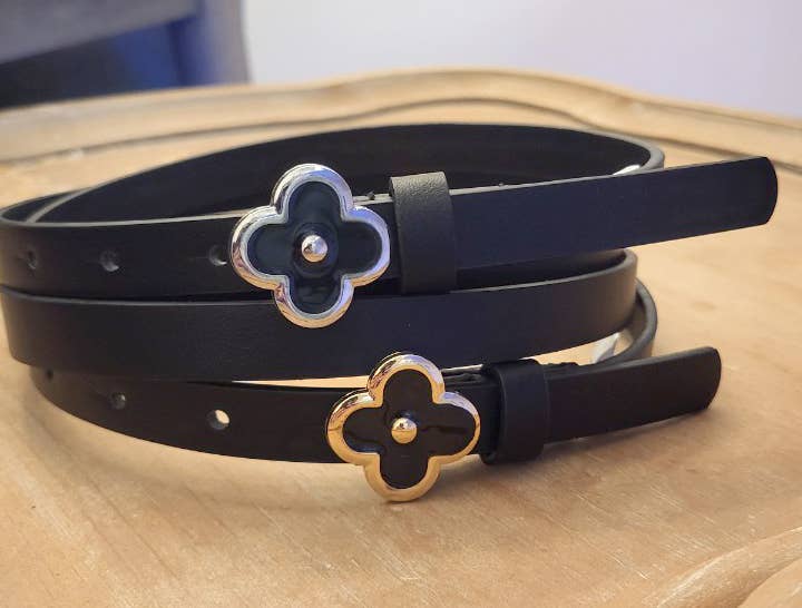 anbfashion - Vente Ceinture – femme - Ensemble de ceintures en cuir avec boucle fleur de trèfle chic simple duo slim3