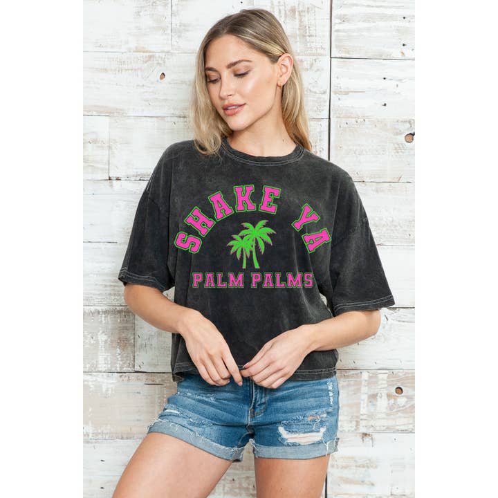 Amused by Blue - Vente T-shirt à imprimés – femme - Haut court délavé minéral Shake Ya Palm Palms1