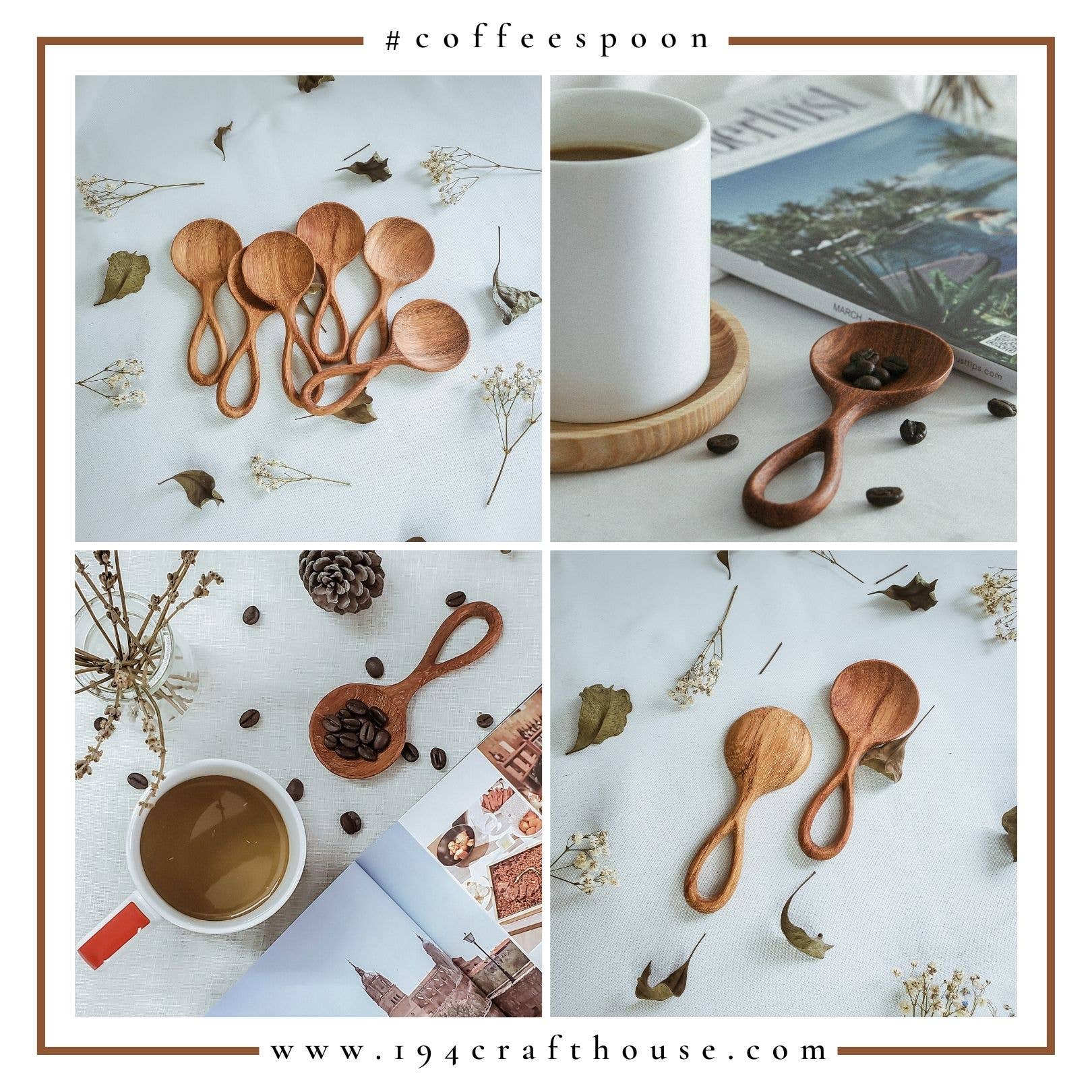 194 Craft House - Vente Cuillère doseuse - Cuillère en bois sculptée à la main pour café, thé et mesure7