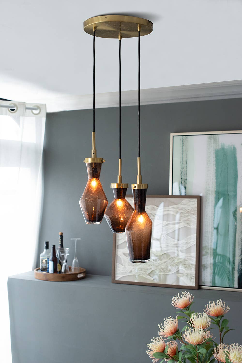 A&B Home Group Inc. - Vente Lustre/Suspension - Lustre triple D14"xH91'' - Marron