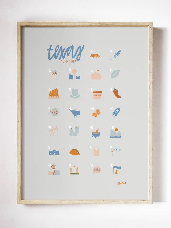 Texas Alphabet Print for wholesale by Daley Kaye Studio