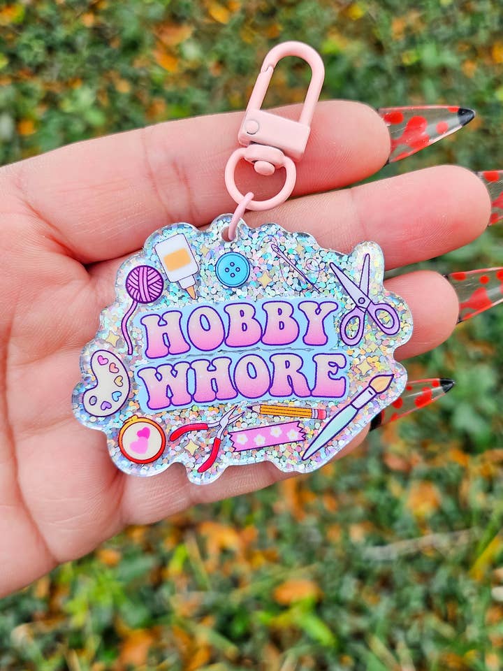 Hobby Whore Holographic Keychain for wholesale by Pop Pastel