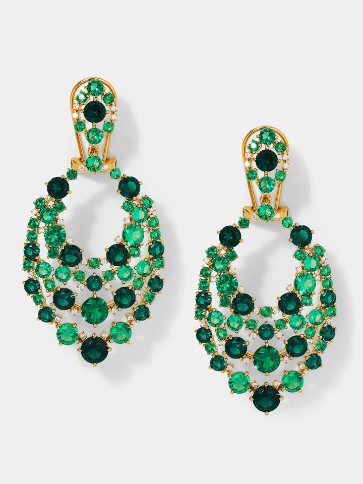 STARLET GREEN CZ MOSAIC DROP EARRINGS for wholesale by NADRI