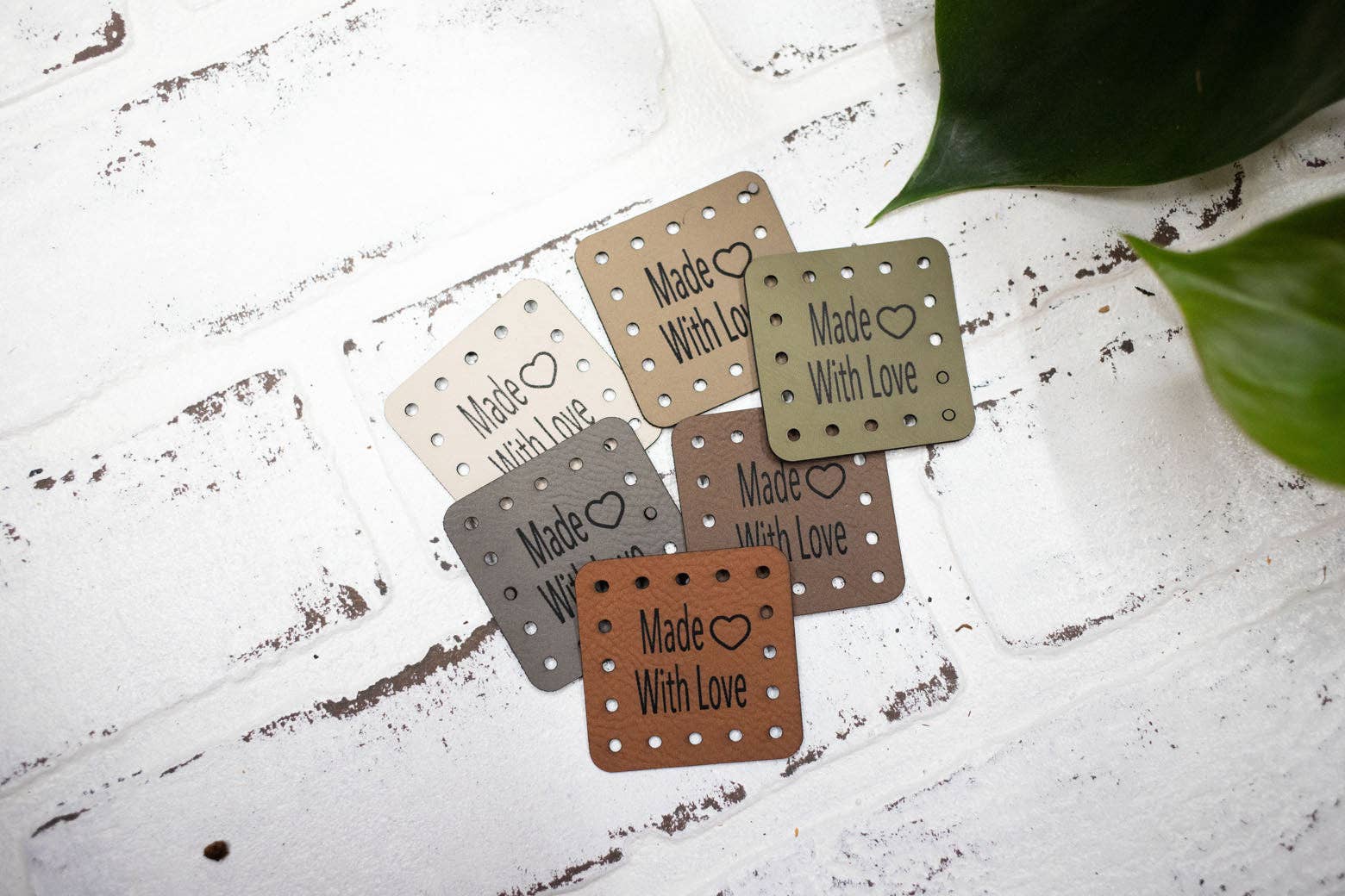 The McGarvey Workshop - Wholesale Craft Supplies - Made with Love Tags, Faux Leather Labels for Handmade Items, Custom Faux Leather Tags for Knitting and Crochet, 1.75" x 1.75" (Copy)
