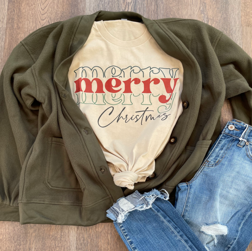 Kiki's Boutique - Wholesale T-shirt met print - Dames - Merry, Merry, Merry Christmas T-shirt0
