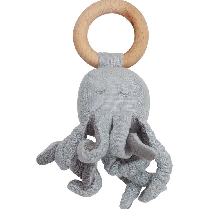 Leevje - Wholesale Handheld Rattle - Baby - Baby Rattle With Wooden Ring 'Octopus'0