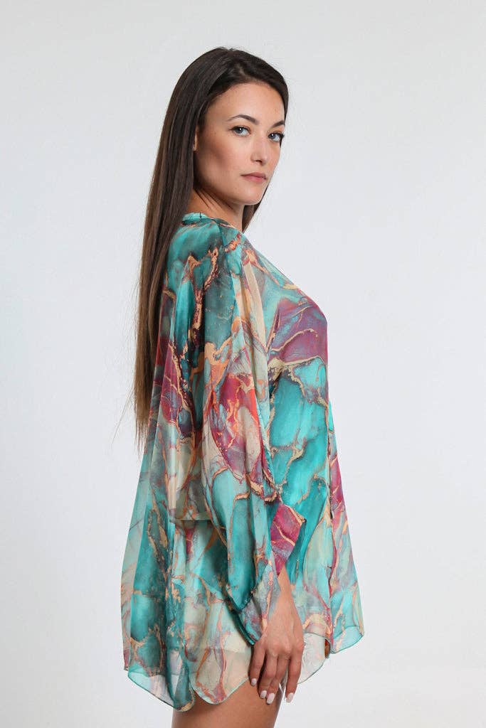 TINA Stephens Italy/Tees By Tina – Engroshandel Skjorte med buttondown – til kvinder – Rosana Marmor Silke Sheer Bluse m/Tank (BQ240M)15