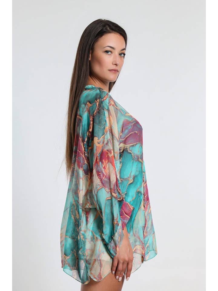 TINA Stephens Italy/Tees By Tina – Engroshandel Skjorte med buttondown – til kvinder – Rosana Marmor Silke Sheer Bluse m/Tank (BQ240M)15