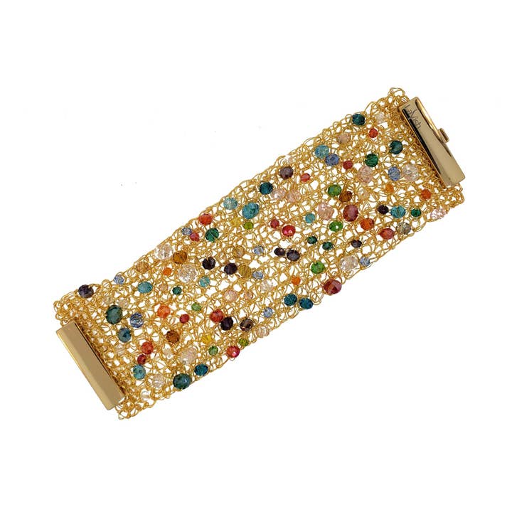 Multi & Gold Aurora Maxi Handmade Crochet Bracelet for wholesale by Lavish By Tricia Milaneze