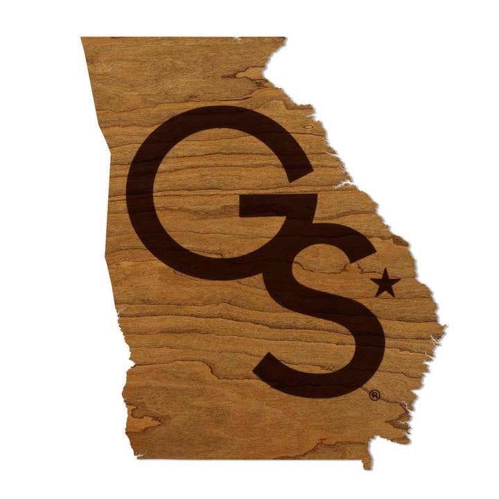 Georgia Southern University GS Logo on State Wall Hanging - Crafted from Cherry or Maple Wood - Georgia Southern Eagles for wholesale by LazerEdge