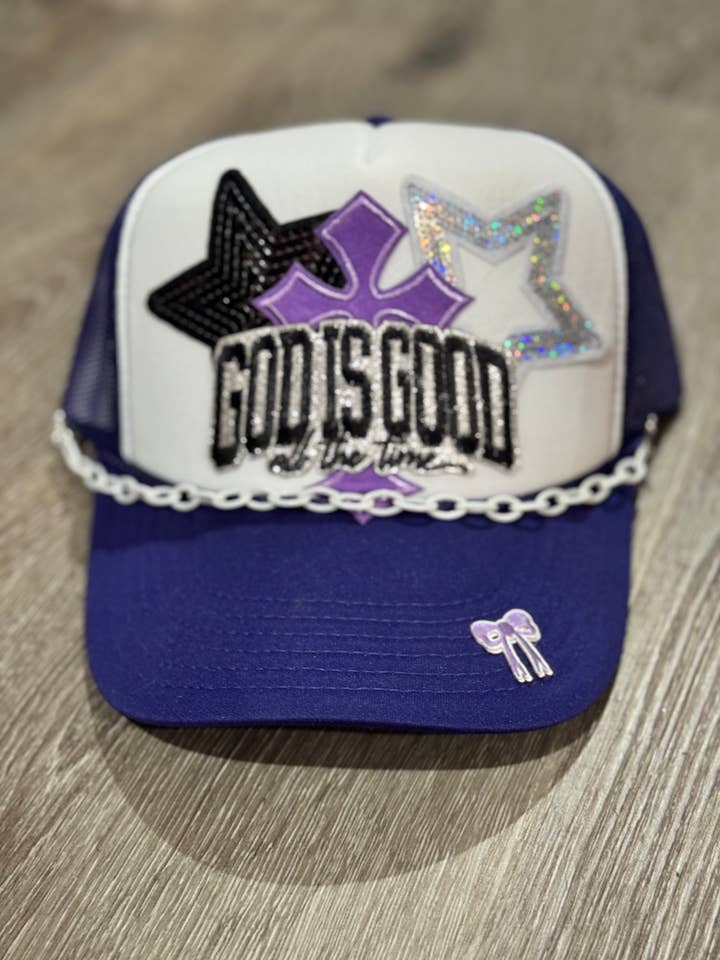 God is Good Sparkle & Cross Trucker Hat for wholesale by Patchwrx Customs Hat Bar