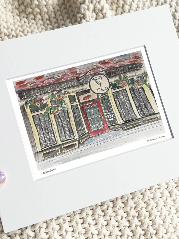 Franklin Cafe (Boston Watercolor Fine Art Print - South End) for wholesale by Sunset Studios Boston: Neighborhood Watercolors