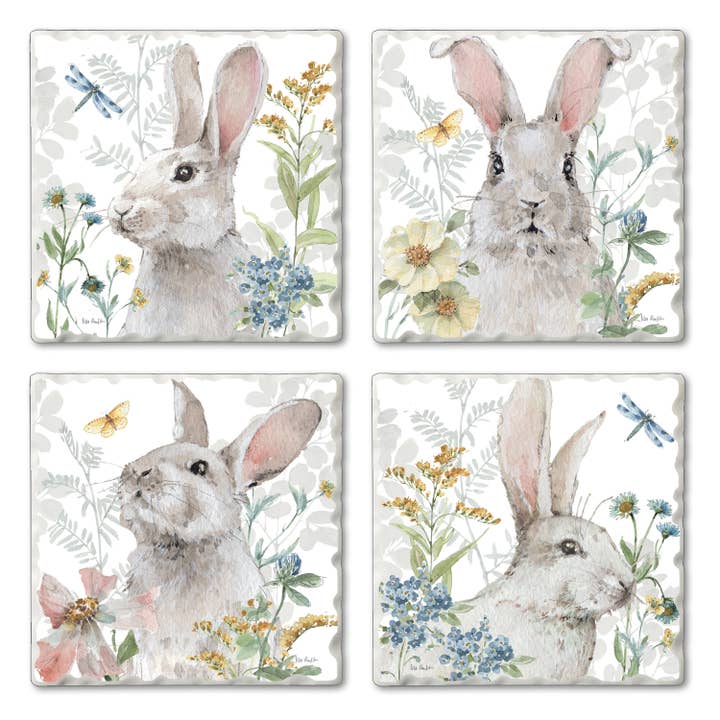 Spring Meadow Bunnies 4pk Assorted Tumbled Tile Coasters for wholesale by Conimar Promotions