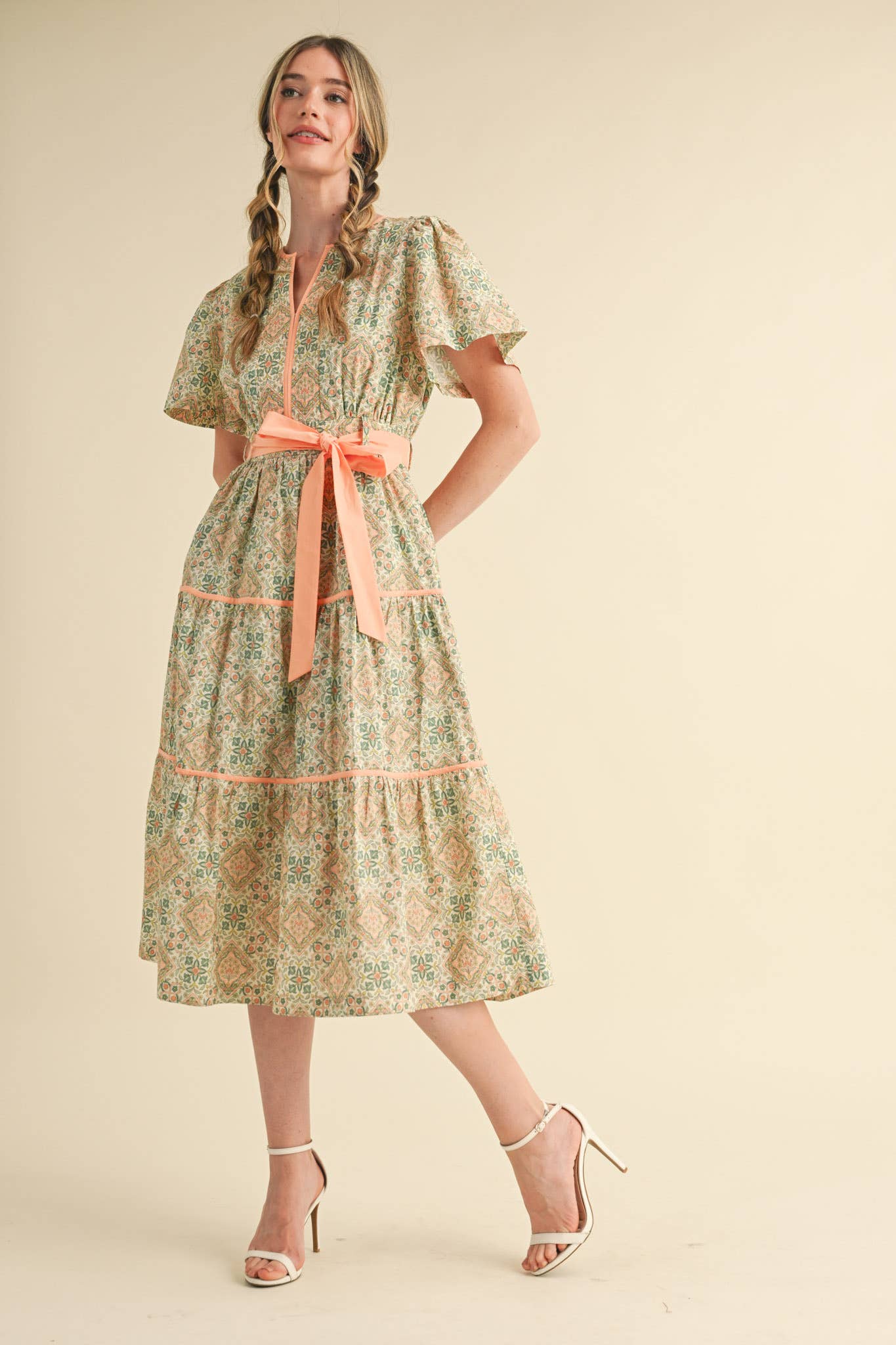 &MERCI - Vente Robe – femme - ROBE MIDI IMPRIMÉE À LIENS CONTRASTÉS MDR382112