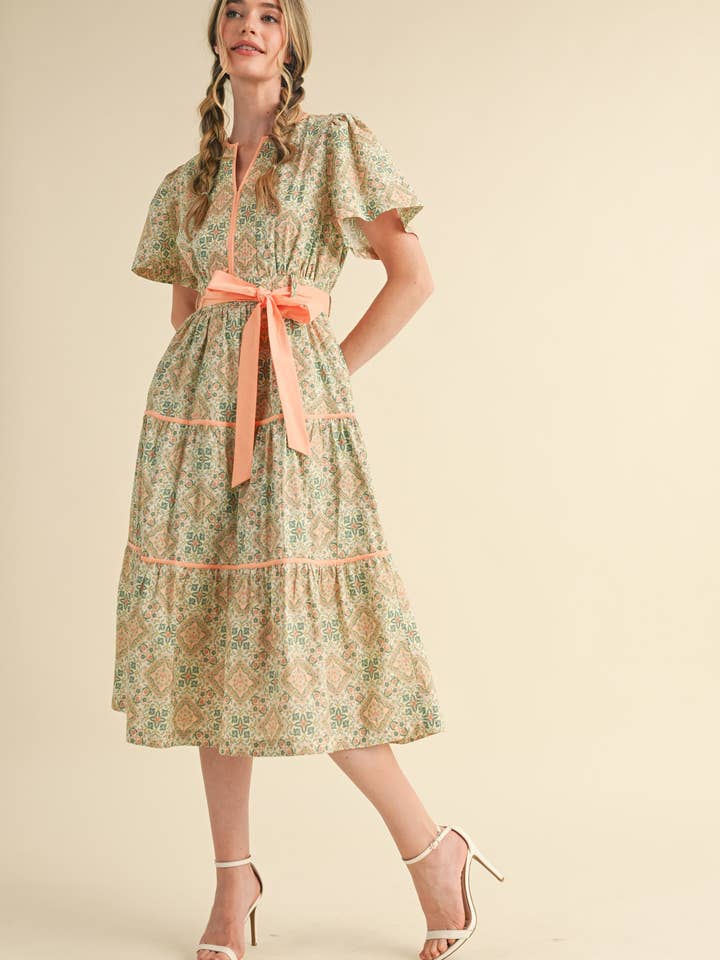 &MERCI - Vente Robe – femme - ROBE MIDI IMPRIMÉE À LIENS CONTRASTÉS MDR382112