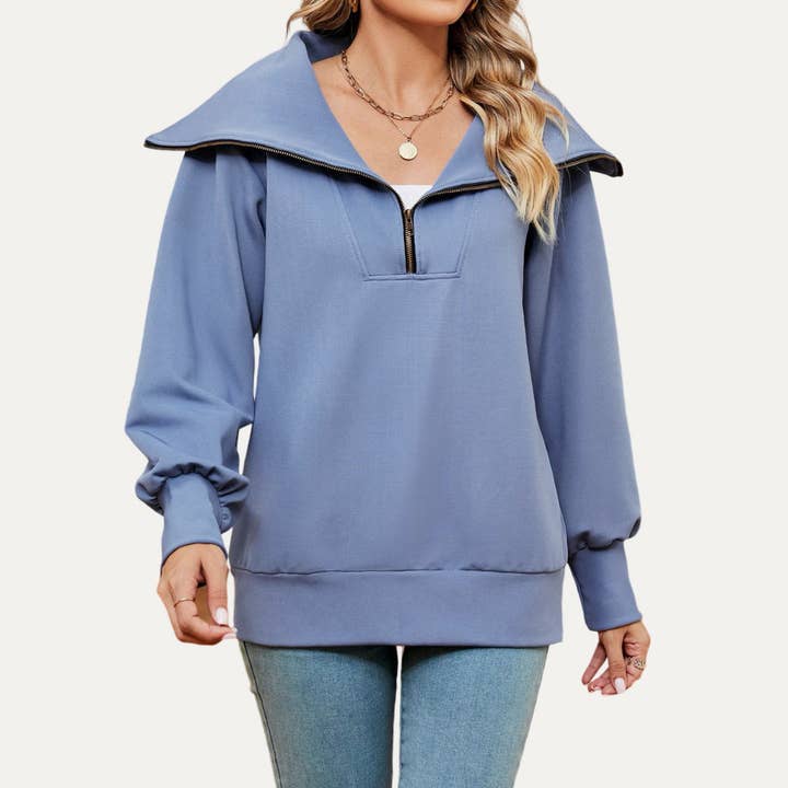 Sweatshirt Trendy Zipper-Up Collared Manga Comprida por atacado de The Moment Collection