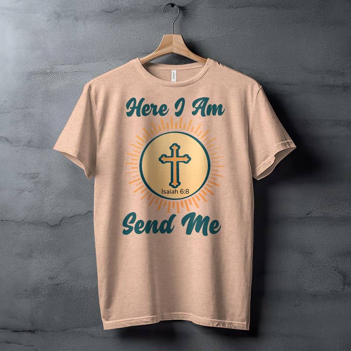 FreakyTeeFactory - Wholesale Screen Printed T-Shirt - Women's - Christian T-Shirt Here I Am Send Me, Isaiah 6 8 Scripture Tee, Religious Gift, Faith-Based Clothing, Unisex Bible Verse Shirt1