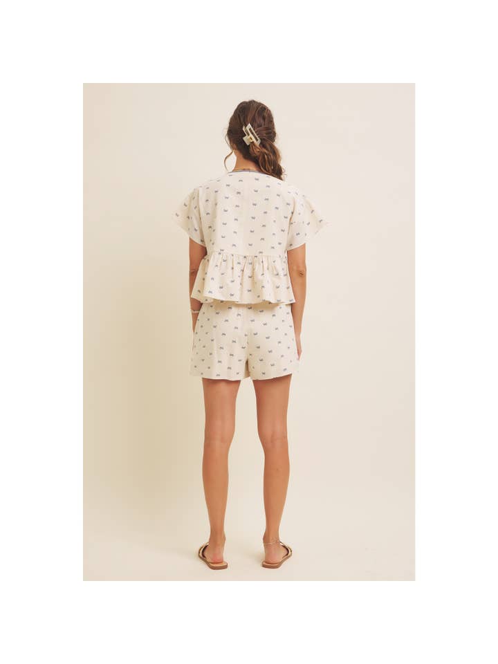 in february - Wholesale Blouse - Women's - SUNNY DAYS BOW PRINT BABYDOLL BLOUSE WITH CONTRAST BINDING9