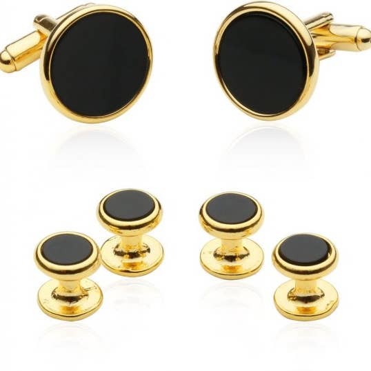 Cuff-Daddy - Vendita all'ingrosso Gemelli - Gemelli e borchie per smoking da uomo, in onice nero con tono oro1