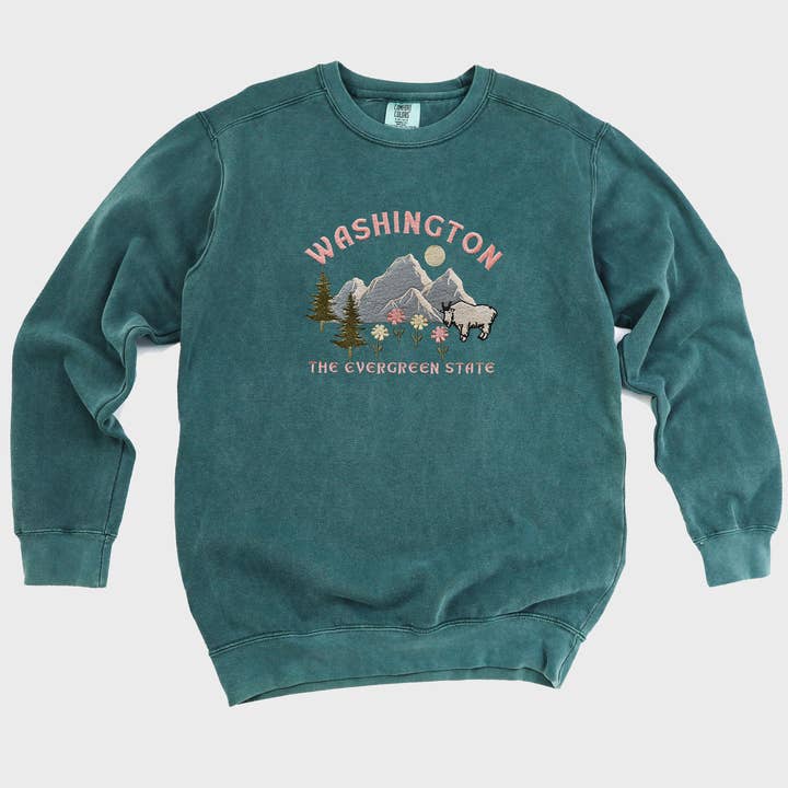 Plantiful Design Co - Wholesale Sweatshirt - Women's - Washington State Mount Rainier Embroidered Sweatshirt0