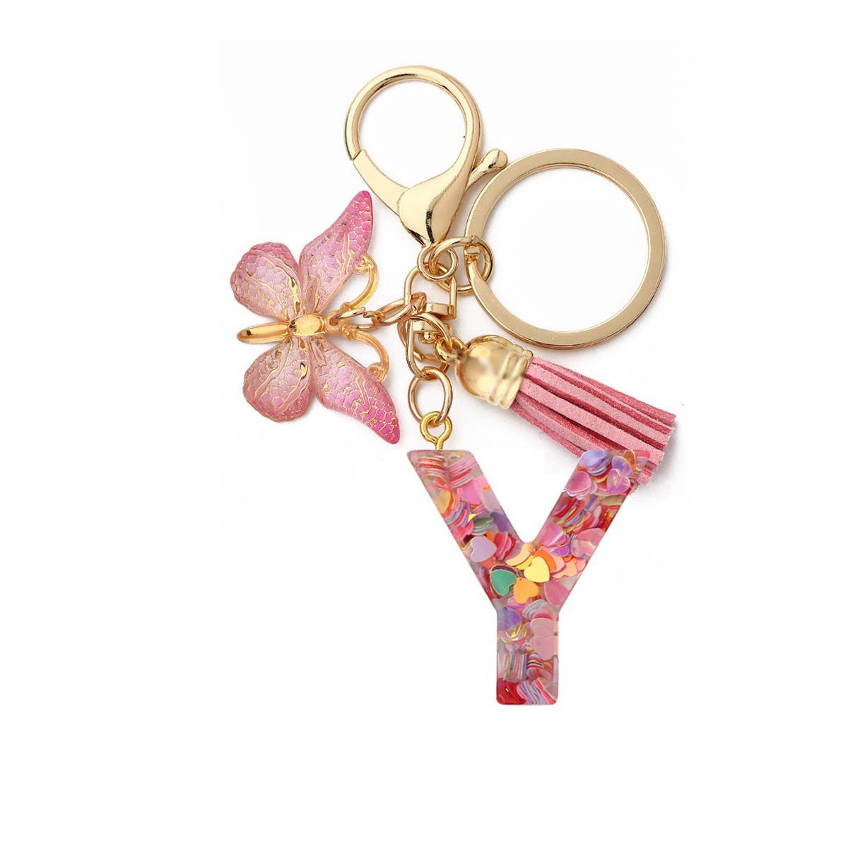 ACCITY - Wholesale Keychain - Women's - Glitter Resin Letter Butterfly Keychain_CWMM686624